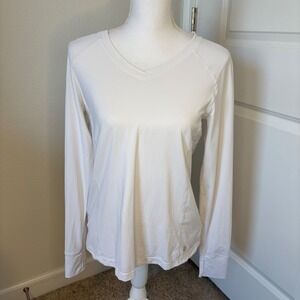 Lilly Pulitzer Luxletic White V-Neck Long Sleeve Top Thumbholes Size M UPF 50+